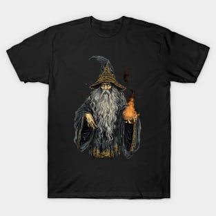 Retro Dark Wizard Vintage Fantasy illustration T-Shirt